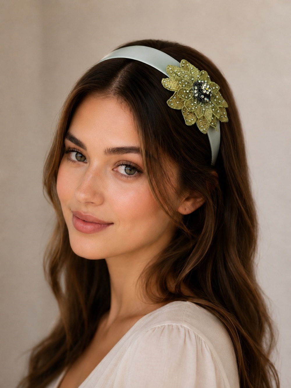 Embellished Green Flower Headband - Women Accessories
